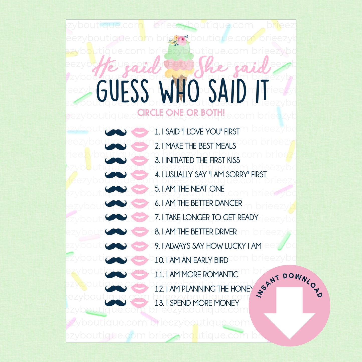He Said She Said Scooped up bridal shower game