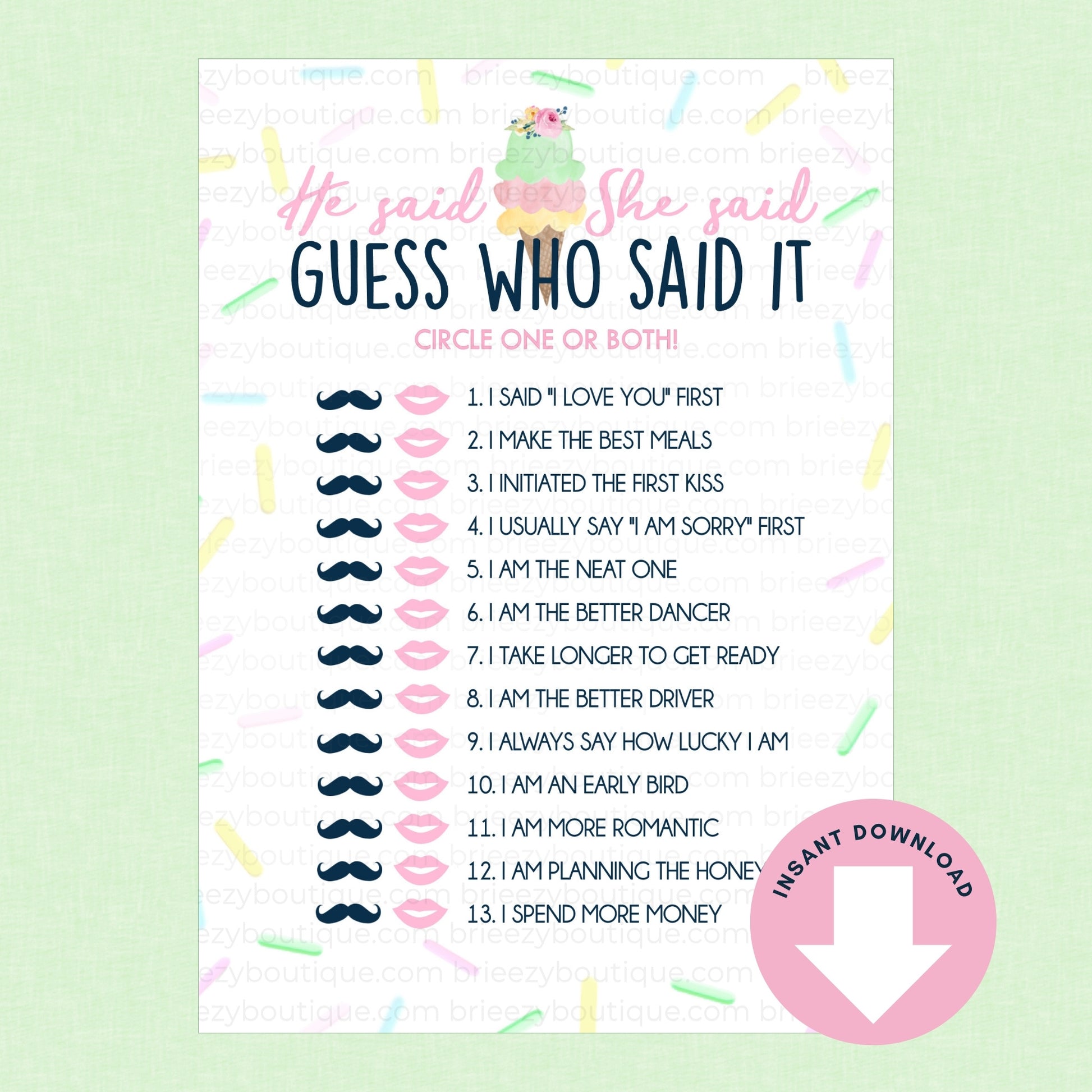 He Said She Said Scooped up bridal shower game