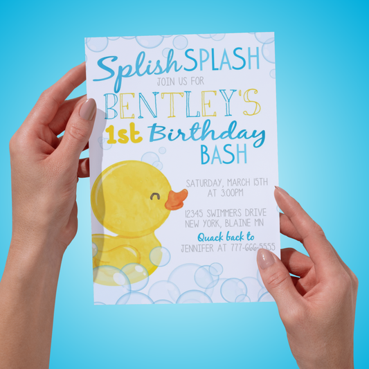 Splish Splash Rubber Duck Birthday Invitation | EDITABLE DIGITAL DOWNLOAD